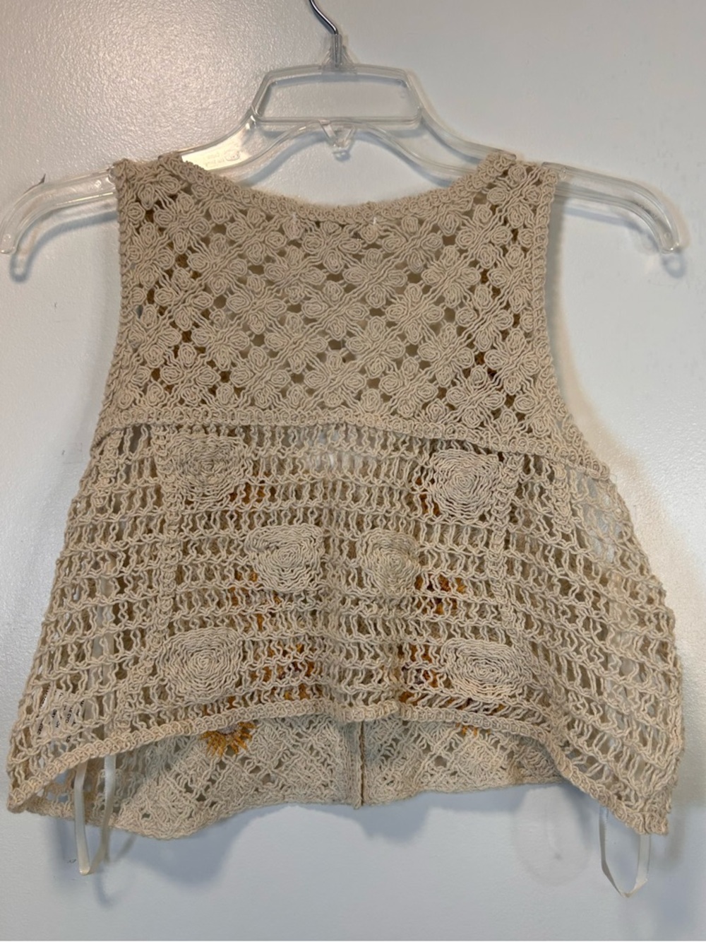 Rebellion Again Crochet Ivory Sunflower Open Stitch Vest Cropped Women’s Large - Picture 2 of 5